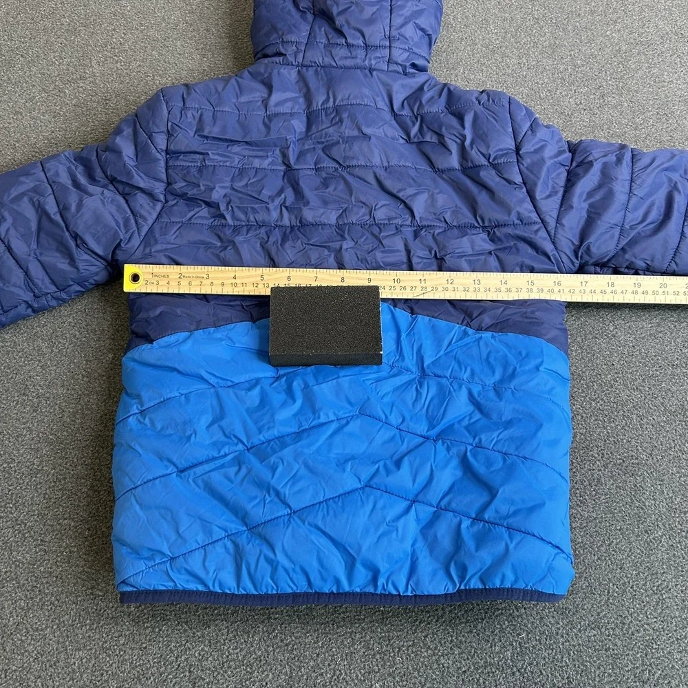 Eddie Bauer Jacket Kids Medium 10/12 Blue Hooded Puffer Reversible Sherpa Winter - Picture 11 of 14